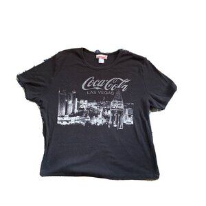 Black Coca Cola Las Vegas Skyline Glitter T Shirt Souvenir  Size X Large